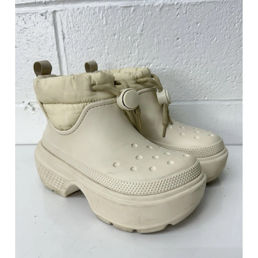 Crocs Stomp Puff Fleece Lined Chunky Boots Off-White Women’s Size 7